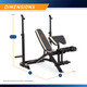 The Marcy Two-Piece Olympic Bench MD-879 - Infographic - Dimensions 74"L x 60"W x 44.5" - 64"H