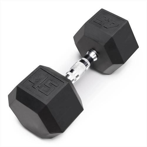 The Marcy 45 LB. Rubber Hex Dumbbell IBRH-045 is the best free weight for your high intensity interval body building training