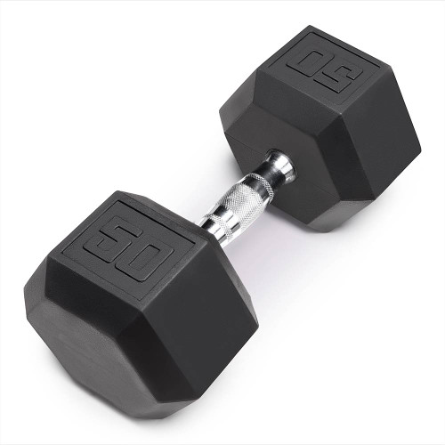 The Marcy 50 LB. Rubber Hex Dumbbell IBRH-050 is the best free weight for your high intensity interval body building training