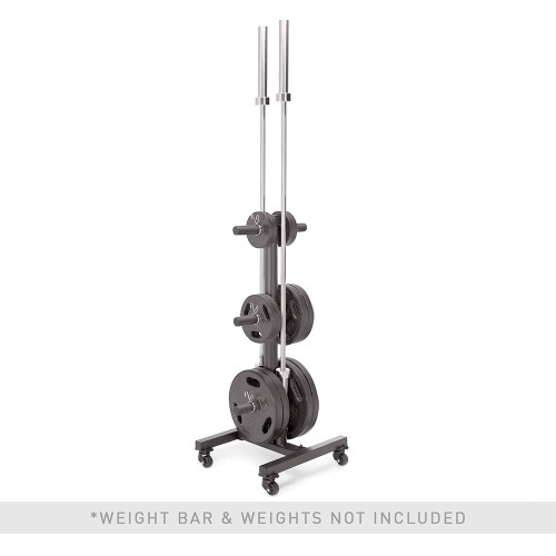 Marcy 6-peg Olympic weight plate tree  PT-5856 vertical bar holder wheels PT-5856 with weight plates barbells