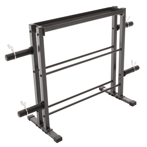 The Marcy Combo Weights Storage Rack DBR-0117 is a heavy duty rack that can save space by holding your weight plates, dumbbells, and kettle bells