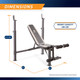 Marcy Olympic Multipurpose Weightlifting Workout Bench - MWB-4491 is 41.5 inches tall, 65 inches wide, and 46 inches long 