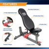 Marcy Pro Smith Cage Home Gym Training System | SM-4903 - features the bench's sawtooth design, transport wheels, transport handle, back rest , and seat
