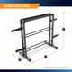 The Marcy Combo Weights Storage Rack DBR-0117 is 36 inches tall, 54 inches long, and 18.5 inches wide 
